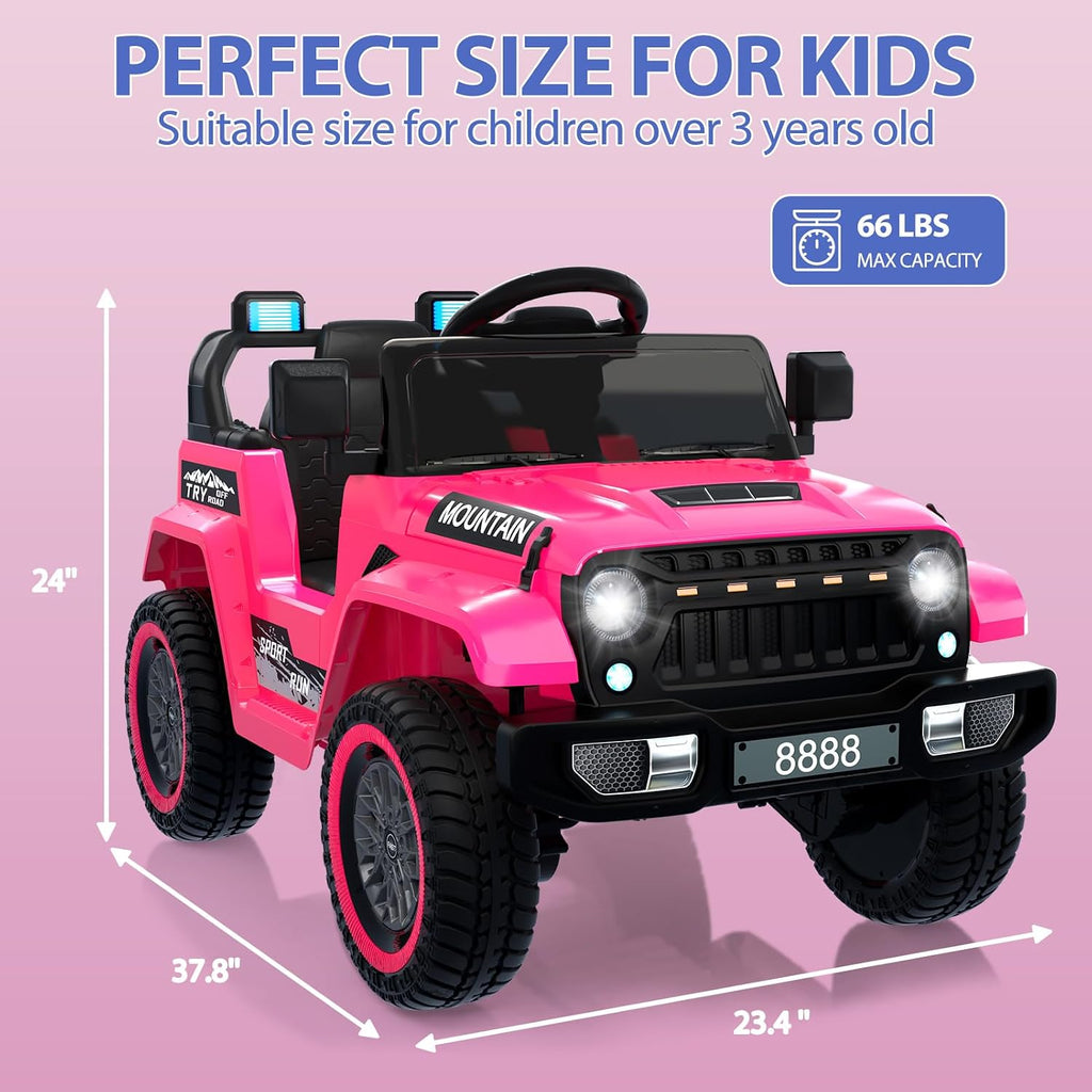 Garvee 12V Kids Ride On Truck Car, Battery Powered Electric Vehicles with Remote Control, Spring Suspensions, 3 Speeds, LED Lights, Music, MP3, Ride On Toy Car for Children Toddles Boys Girls, Pink