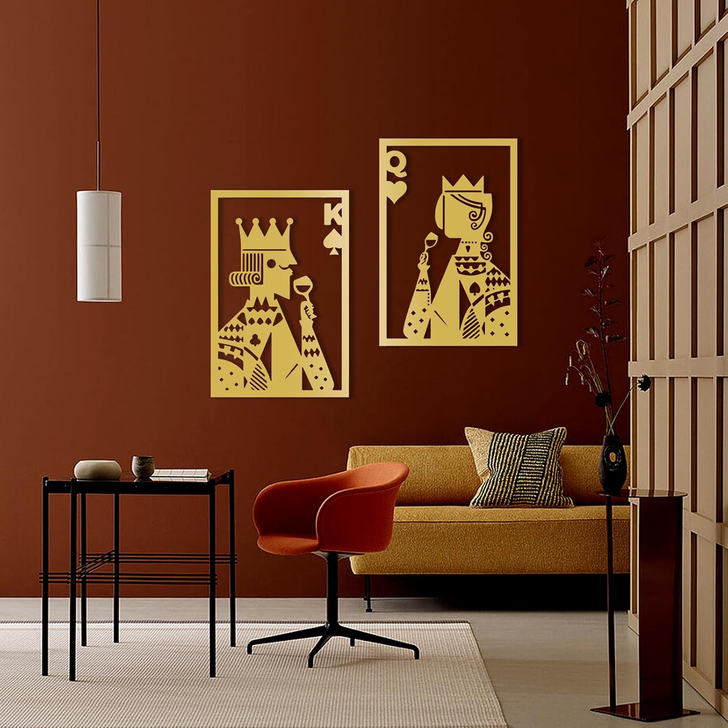 Poker Metal Wall Art, Hearts Queen and King of Spades Metal Wall Art, Metal Wall Art Decor, Gift for Gamer, Card Game Metal Wall Decor, Home Decor, Housewarming Gift (35 x 27 inch | 90 x 68 cm, White)