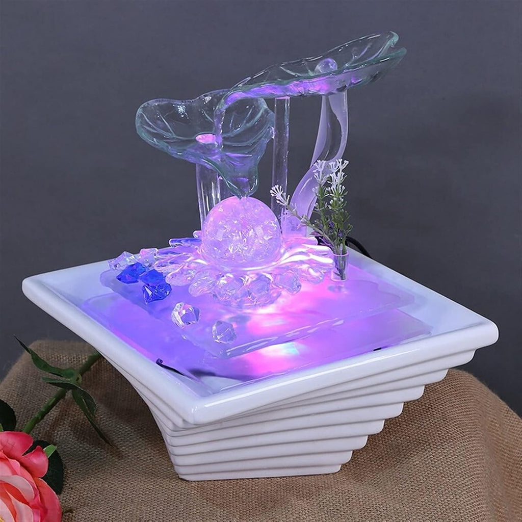 Desktop Fountain Tabletop Water Fountain - Indoor Waterfall Feature Ambient LED Lighting and Natural Waterfall Sounds - for Home Office Desktop Décor Relaxation Indoor Tabletop Fountain