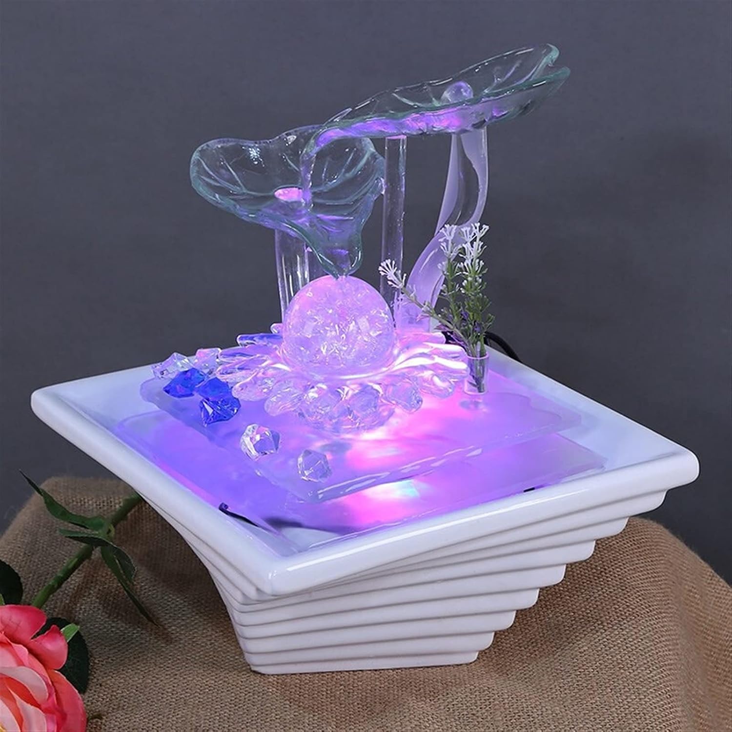 Desktop Fountain Tabletop Water Fountain - Indoor Waterfall Feature Ambient LED Lighting and Natural Waterfall Sounds - for Home Office Desktop Décor Relaxation Indoor Tabletop Fountain