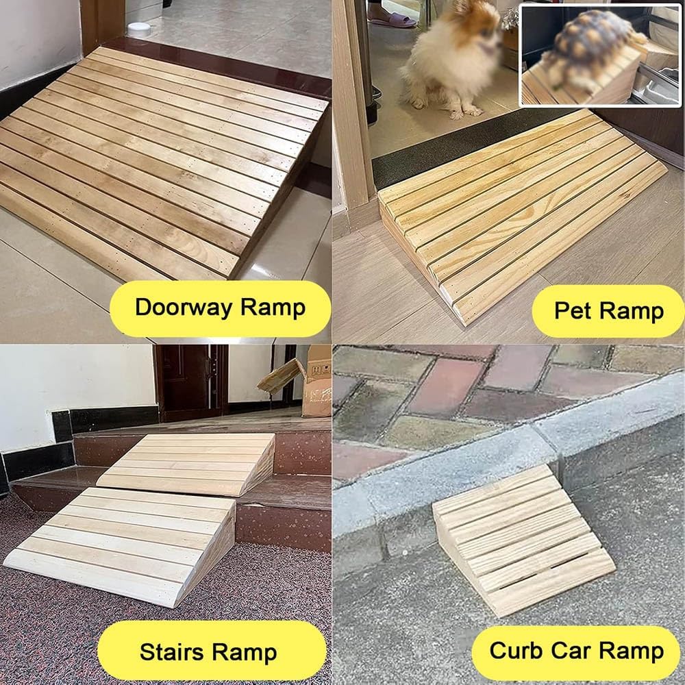 Wooden Door Threshold Ramp 3' 4' 5' 6' Rise Entry Ramps Wood Wheelchair Ramp Non-Slip Curb Ramps for Home Steps/Doorways(35x39x15cm/14x15x6in)