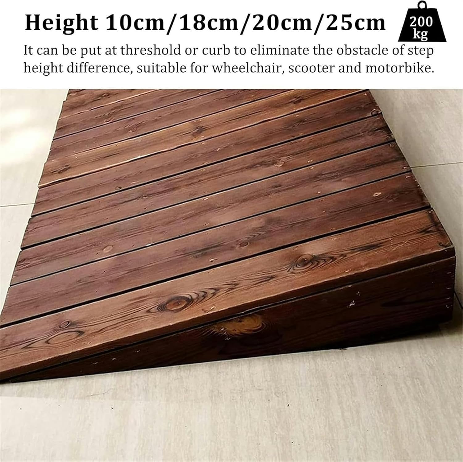 Threshold Ramp, 10'/8'/7'/4' Rise Wooden Threshold Ramps for Doorways, Non-Slip Durable Entry Ramp for Home/Garden Step/Sheds Doors