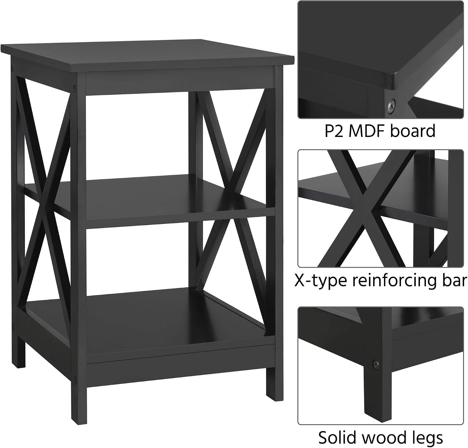 Yaheetech 47.5in Coffee Tables and 2PCS Side Tables Set, Lift Top Coffee Table with Storage and 3 Tier End Table with Storage Shelf for Living Room Black