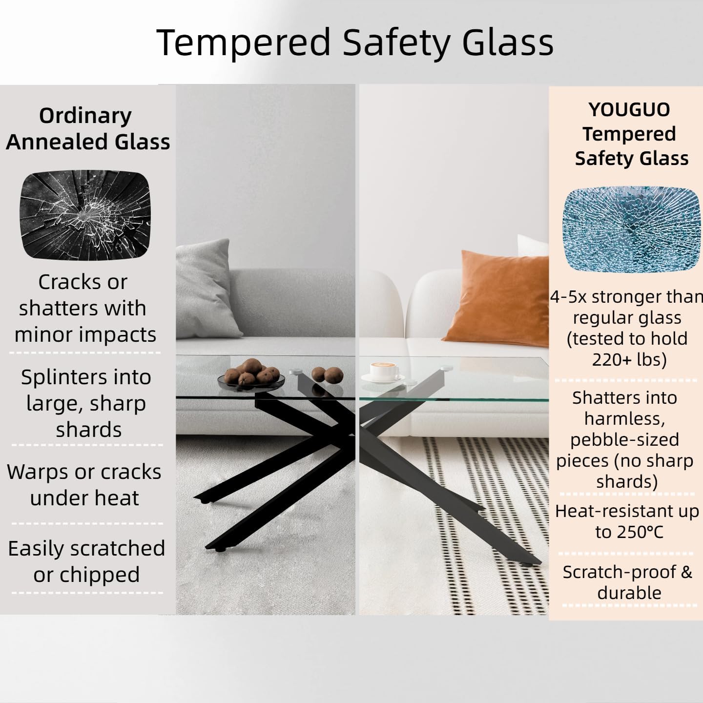 Glass Coffee Table Set of 3 Piece, Living Room Tables Set of 3 Pcs, Including 1 Coffee Table and 2 End Side Tables, Metal Frame, Tempered Glass, for Small Space, Apartment (Black, W39.37' + W17.72')