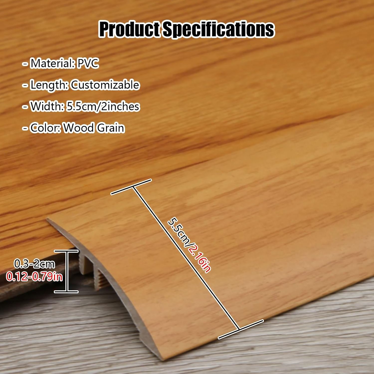 Interior Doorway Threshold Strip 34 36 48 60 72in, Floor Transition Strip Edging Trim for Uneven Flooring Carpet Tile Hardwood, Wood Grain Finish Reducer Flute,Deep Coffee-L 66in/168cm