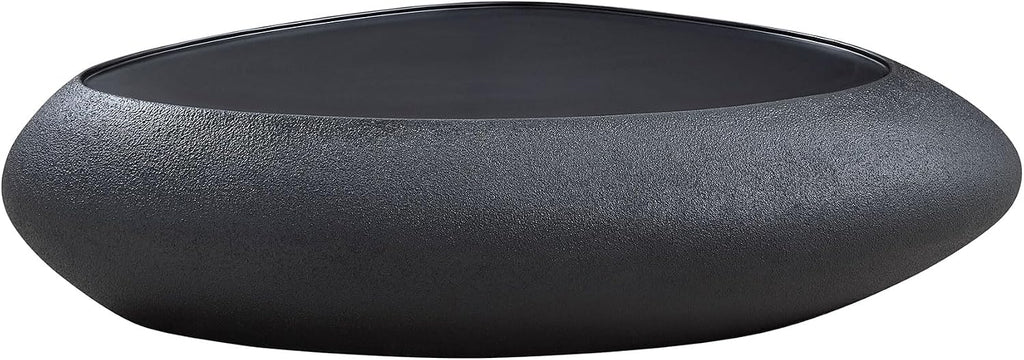 Faux Rock Coffee Table with Lightly Rought Rock Design,Irregular Drum Coffee Table Fiberglass Accent Stone-Like Central Table for Living Room,No Assembly