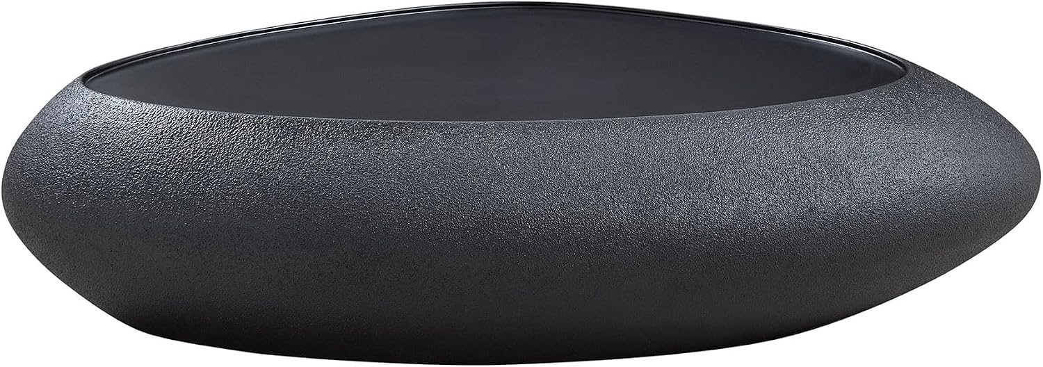 Faux Rock Coffee Table with Lightly Rought Rock Design,Irregular Drum Coffee Table Fiberglass Accent Stone-Like Central Table for Living Room,No Assembly