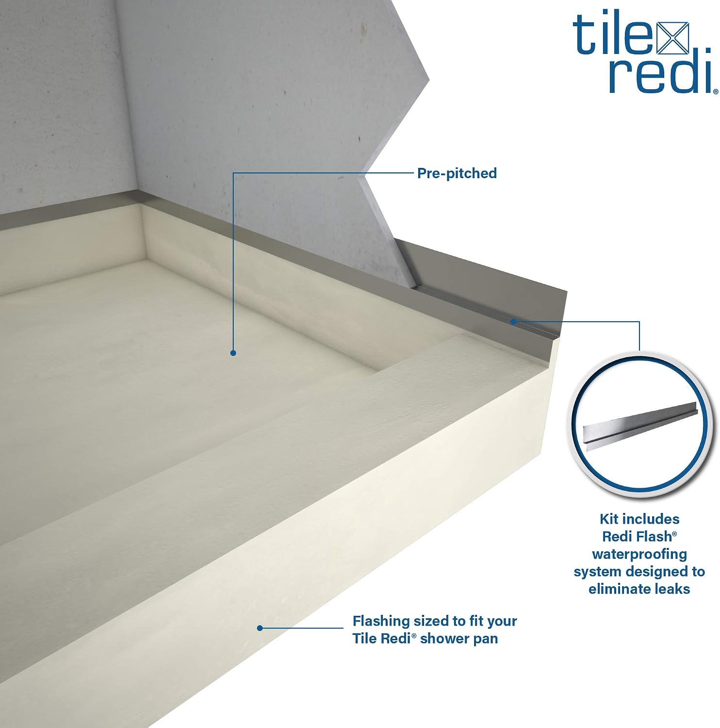 Tile Redi USAP3648C-SCSQMVZ Redi Base Shower Pan, 48' W x 36' D with Flashing, Matte Black