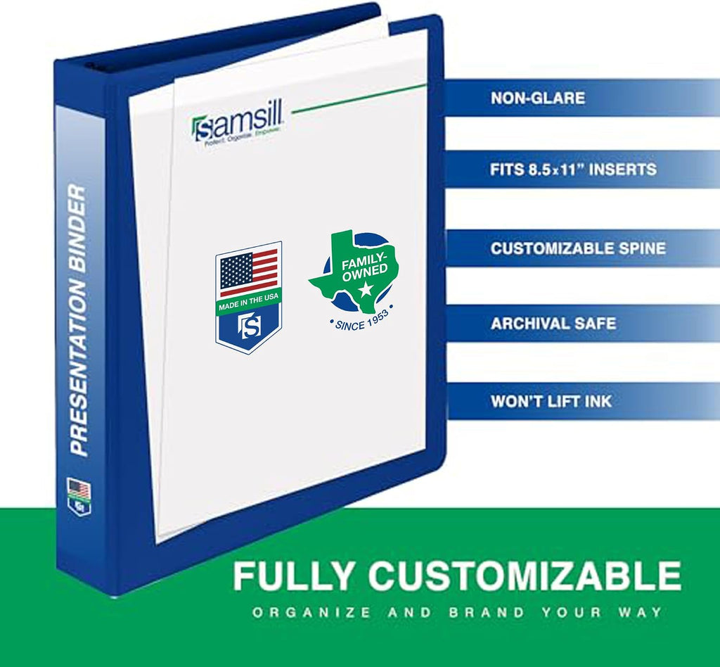 Samsill 1 Inch 3 Ring Binders, Made in USA, Economy Round Ring, Clear View Cover, 200 Sheet Capacity - for School, Home, Office - Blue, 24 Pack