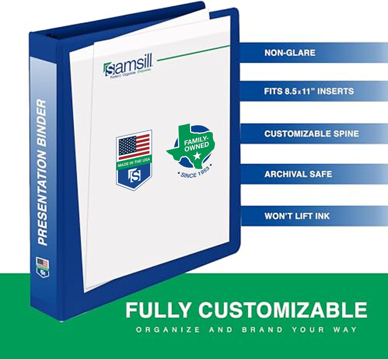 Samsill 1 Inch 3 Ring Binders, Made in USA, Economy Round Ring, Clear View Cover, 200 Sheet Capacity - for School, Home, Office - Blue, 24 Pack