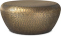 SIMPLIHOME Preston Drum Coffee Table - 36 inch Wide Iron Round Metal Table in Antique Gold, Modern Industrial Living Room Centerpiece with Hand-Hammered Texture and Sculptural Design, Assembled