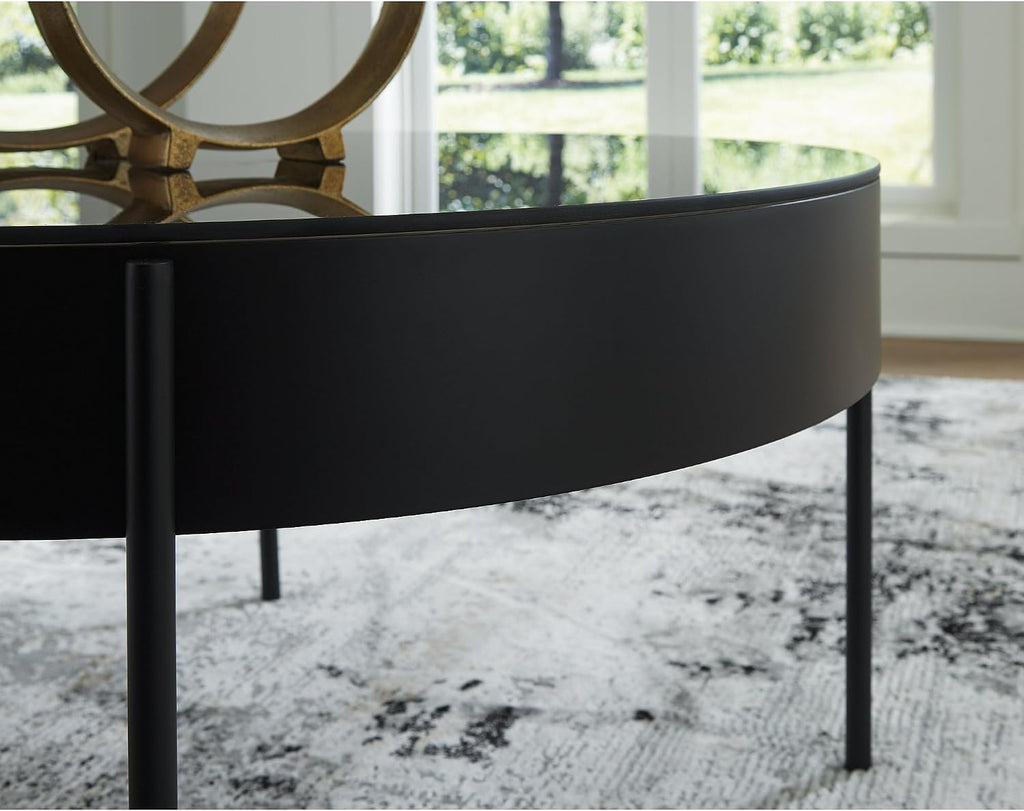 Signature Design by Ashley Ardoline Modern Tempered Glass Tabletop Table Set with 4 Legs, Set of 3, Black