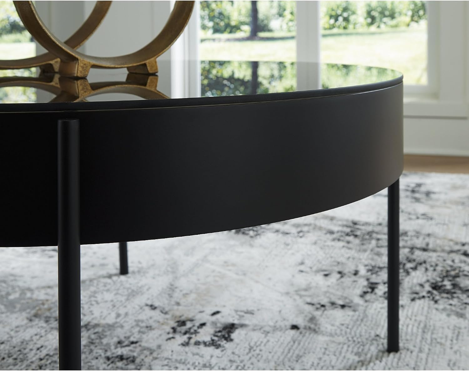 Signature Design by Ashley Ardoline Modern Tempered Glass Tabletop Table Set with 4 Legs, Set of 3, Black