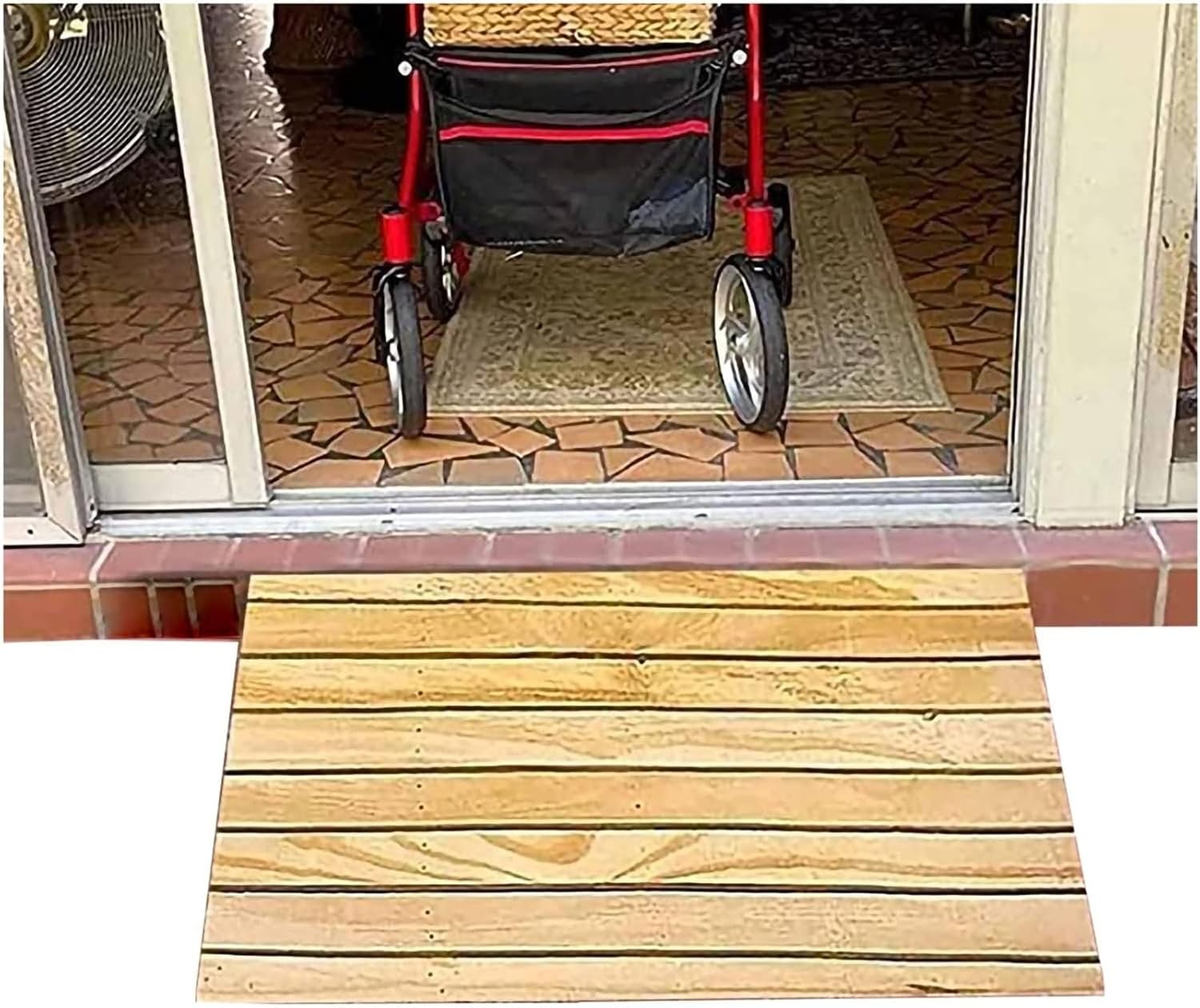 Threshold Ramp for Doorways 2-6 Inch Rise Portable Wheelchairs Ramp Front Door Entry Ramp, Wooden Non-Skid Transition Ramps for Steps, Garage, Patio, Porch, and Shed (Size : 15.3x13.8x5.5in/38.8x35x1