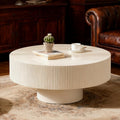 Round Drum Coffee Table White Round Fluted Coffee Table Modern Unique Fluted Drum Coffee Tables for Living Room (Ivory White, 30.9 * 30.9 * 13.8')