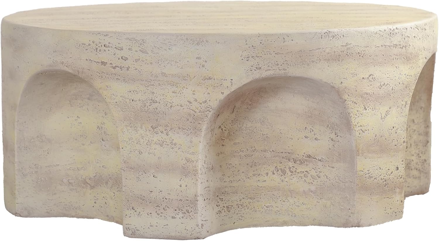 Modern Accent Coffee Table with Unique Arched Cutout Base, Minimalist Round Center Table for Living Room, Bedroom, Home Decor, No Assembly Required, Amber