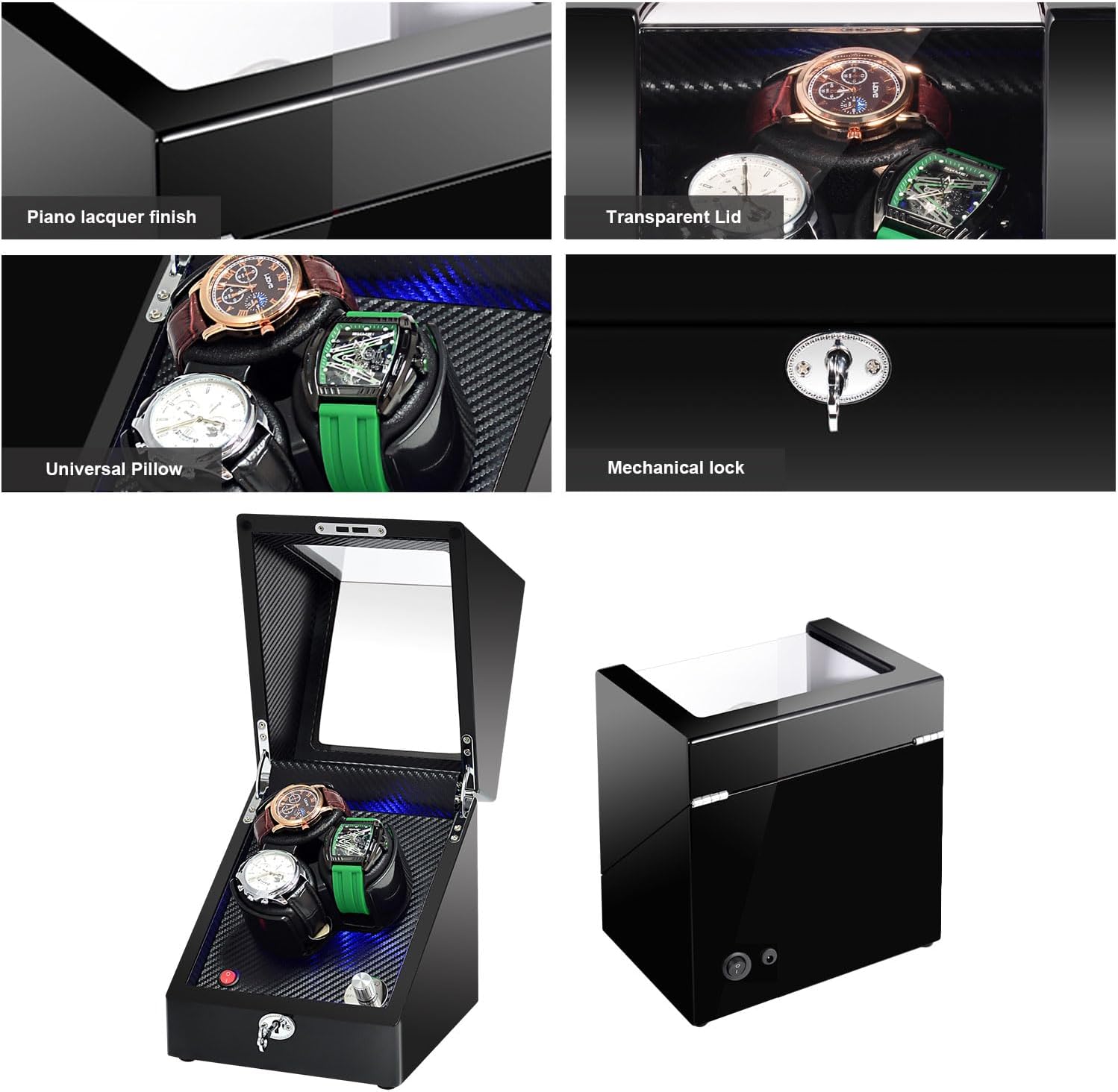 Watch Winder for Automatic Watches, Watch Winders 3/6 Slot for Rolex, Watch Rotator Uses Super Quiet Motor, 4 Rotation Mode Setting & LED Light & Mechanical Lock, Gift for Man