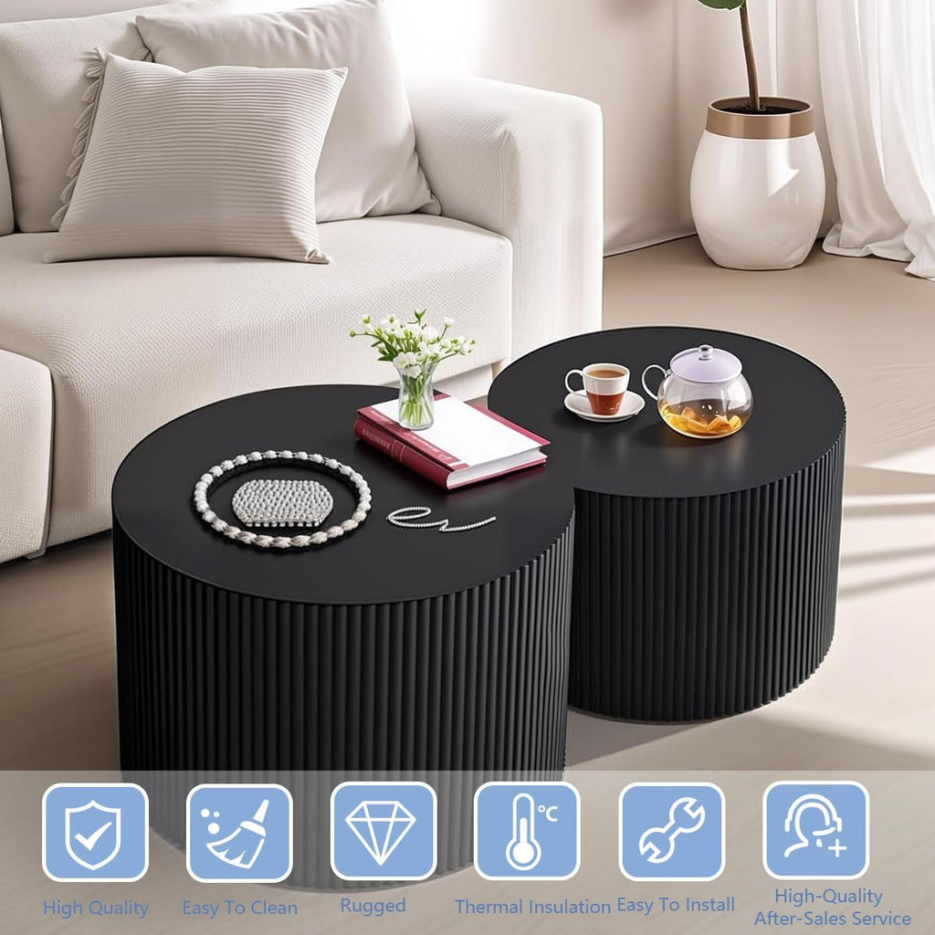 Round Coffee Table Set of 2 Modern Nesting Coffee Tables for Living Room Wave Stripe Round Coffee Table for Living Room Bedroom (D)