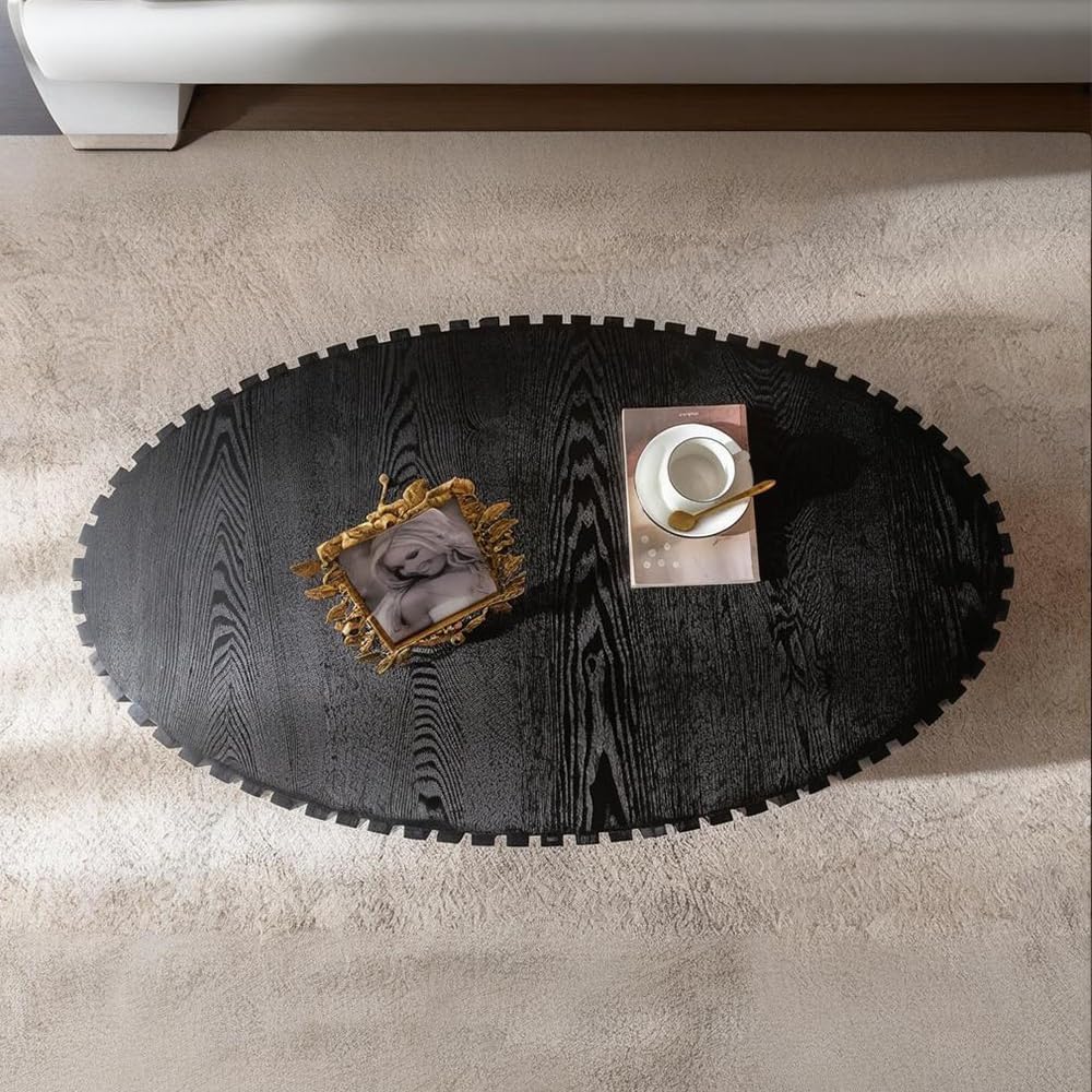 43.3in Oval Fluted Coffee Table Drum Coffee Tables for Living Room Modern Pedestal Center Table (Oval Black 43.3in)