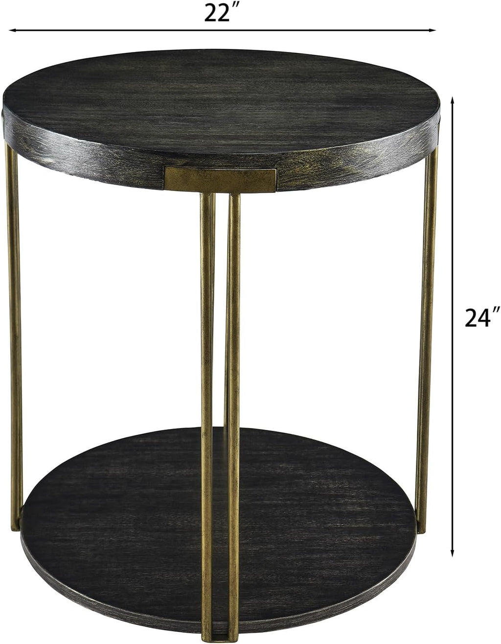Biaco Modern Industial Round Side Table, Circle Coffee End Table Bedside Nightstand for Living Room & Small Space Decor, Birch Veneer Textured & Gold Metal Legs, Black Gold