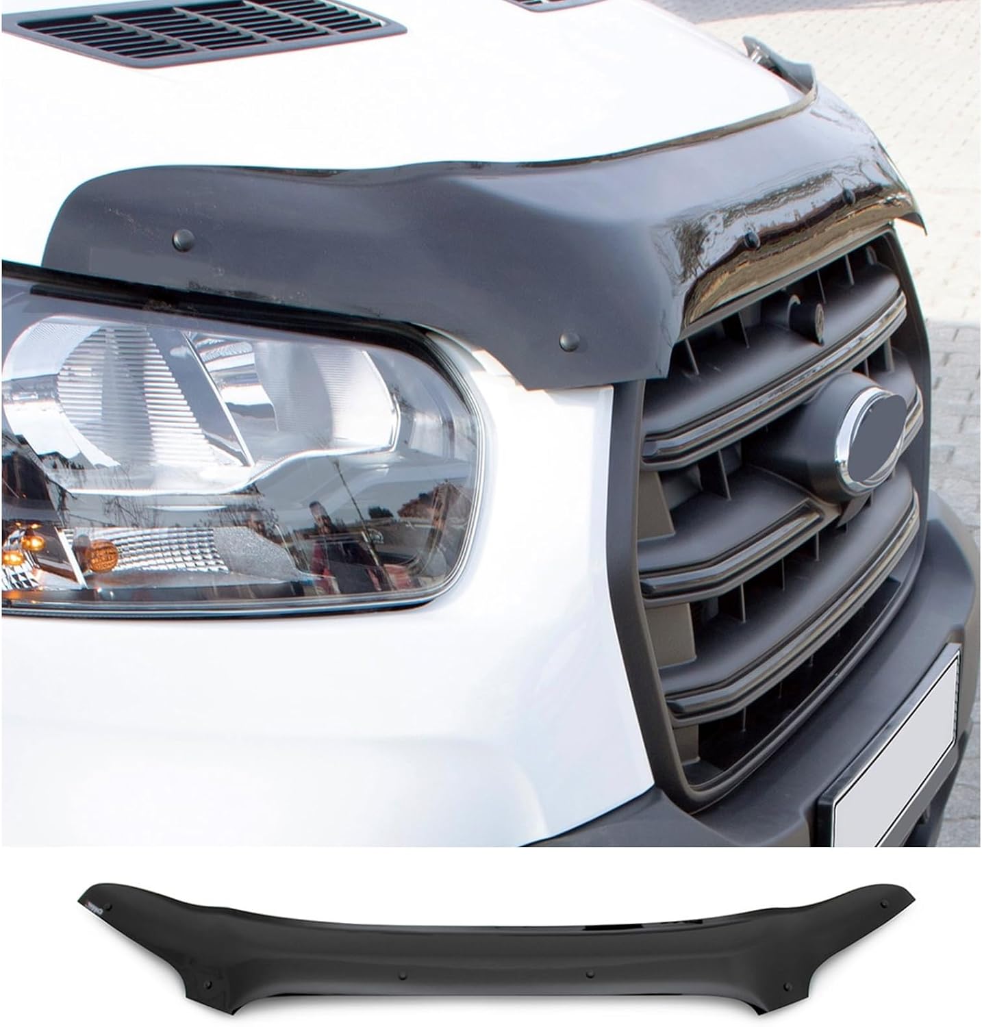 Bonnet Protector for Ford Transit 2018–2024 – Piano Black Hood Deflector Bug Shield Stone Guard – Custom Fit Front Protection