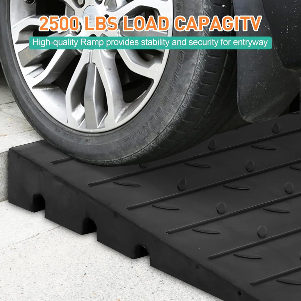 4 Inch Rubber Threshold Ramp for Wheelchair and Scooter - Durable Doorway and Driveway Curb Ramp with 3 Channels Cord Cover - Handicap Ramp for Home Entry, Steps, Doorways, and Curbs