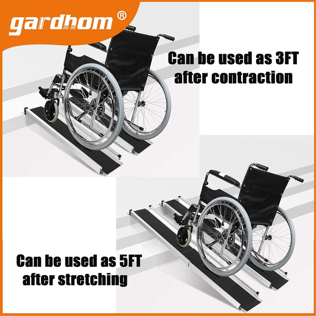 gardhom Bundled 3FT 5FT Portable Ramp Non Skid Aluminum Folding Handicap Ramp Wheel Chair Ramp for Steps Home Threshold Doorways Steps Stairs…