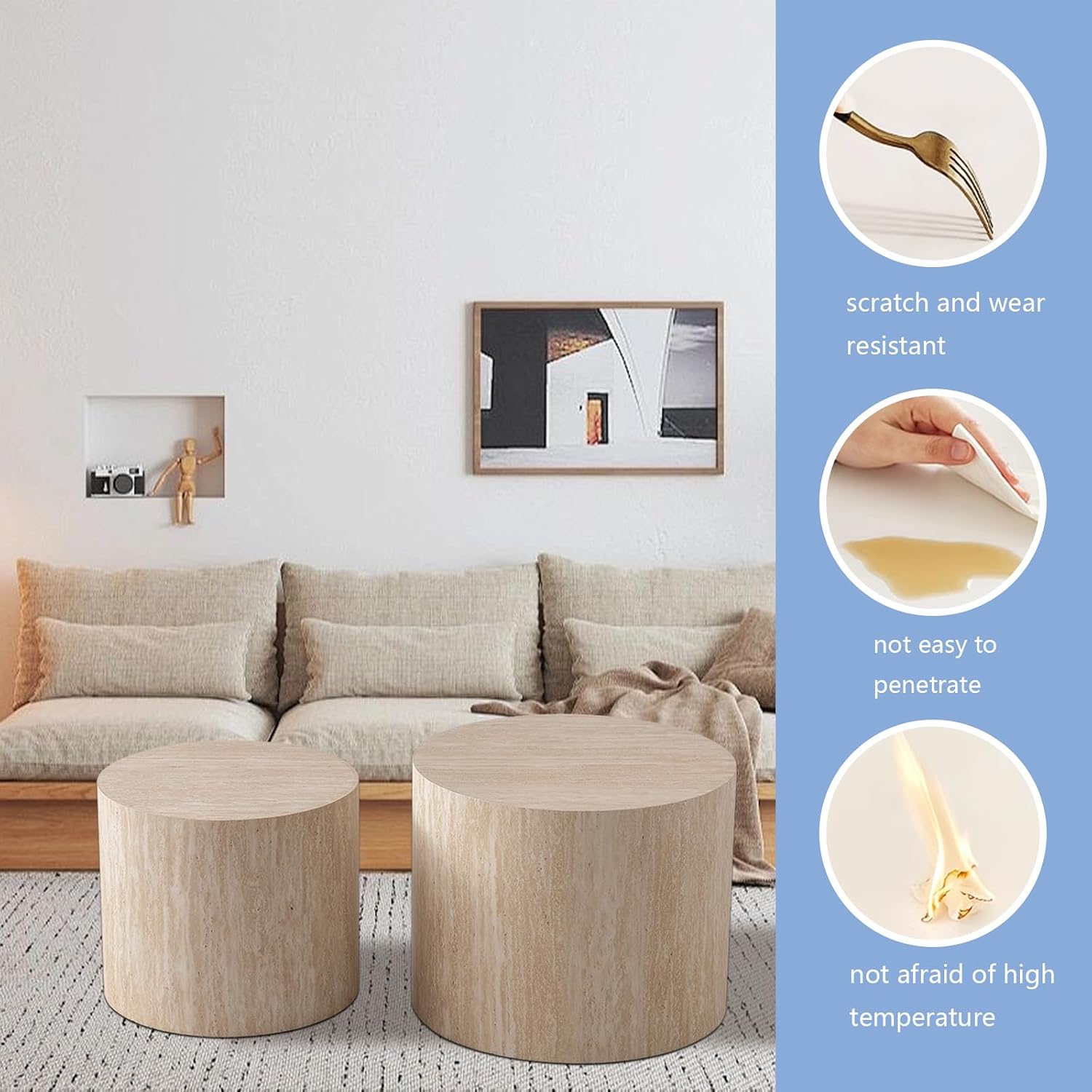 Round Coffee Table Set of 2 Modern Nesting Coffee Tables for Living Room Wave Stripe Round Coffee Table for Living Room Bedroom (K)