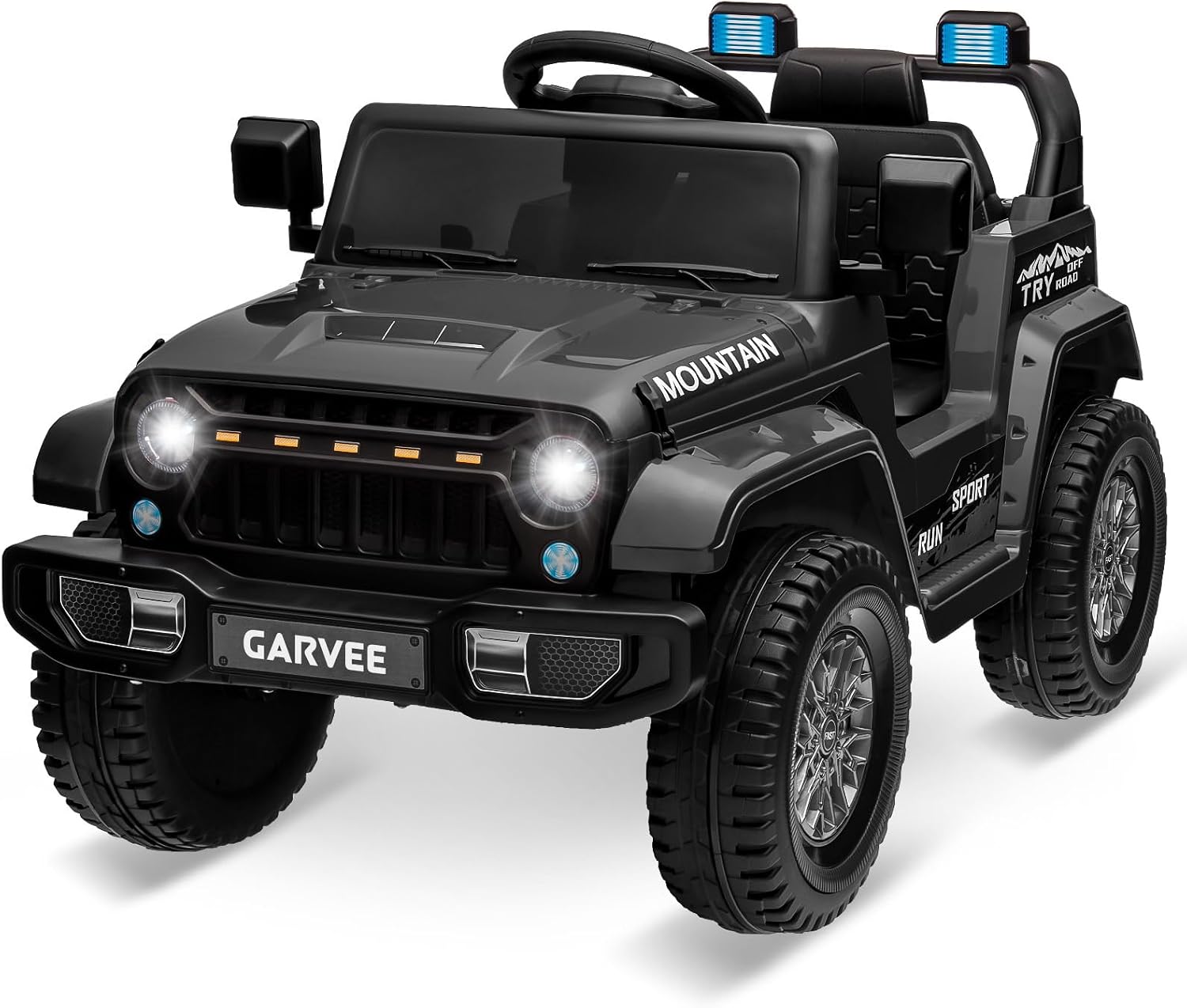 Garvee 12V Kids Ride On Truck Car, Battery Powered Electric Vehicles with Remote Control, Spring Suspensions, 3 Speeds, LED Lights, Music, MP3, Ride On Toy Car for Children Toddles Boys Girls, Black