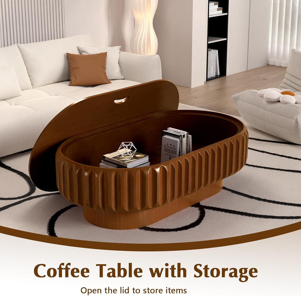 Round Drum Coffee Table White Fluted Coffee Table Circle Center Table Pedestal End Table for Apartment (43.3in)