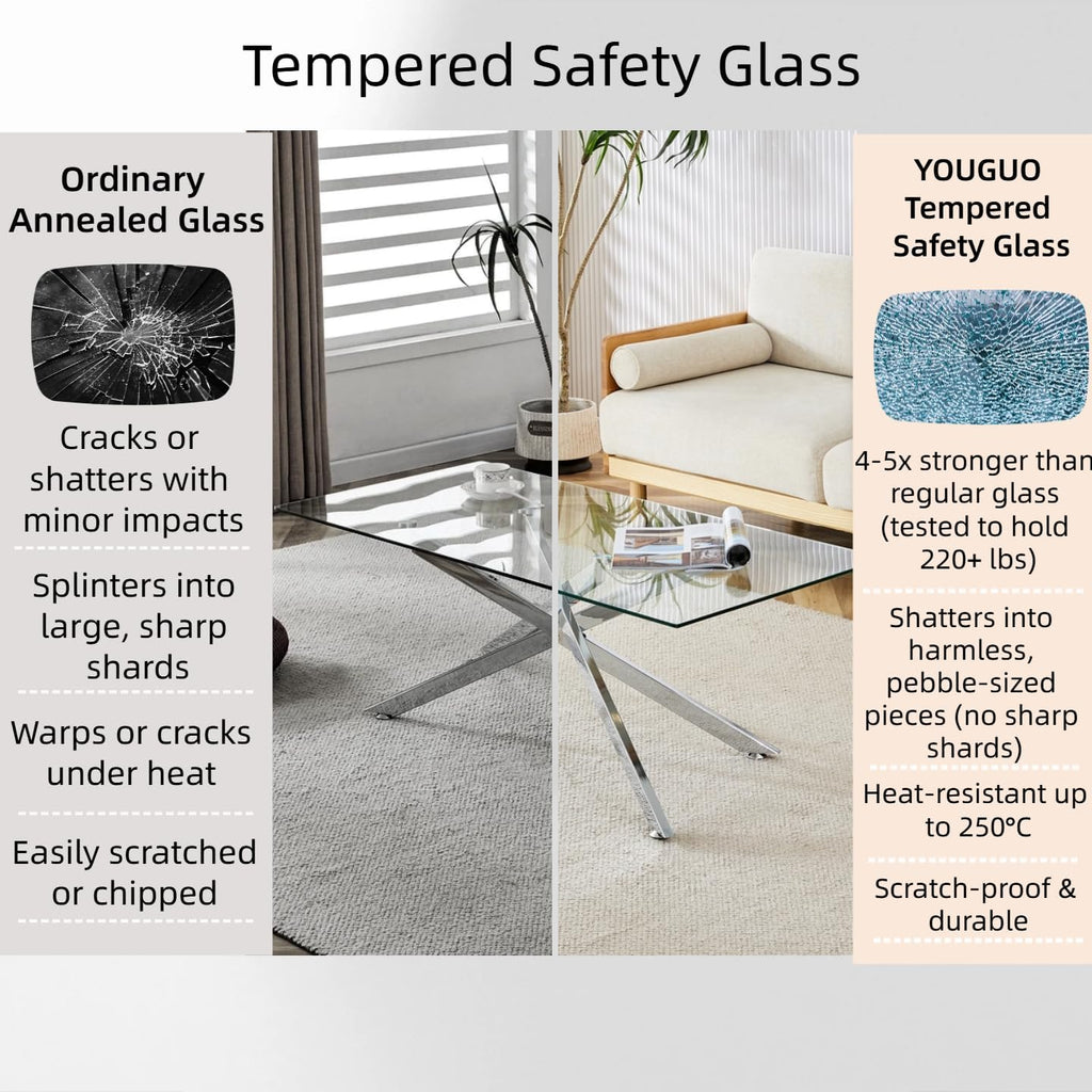 Glass Coffee Table Set of 3 Piece, Living Room Tables Set of 3 Pcs, Including 1 Coffee Table and 2 End Side Tables, Metal Frame, Tempered Glass, for Small Space, Apartment (Silver, W39.37' + W17.72')
