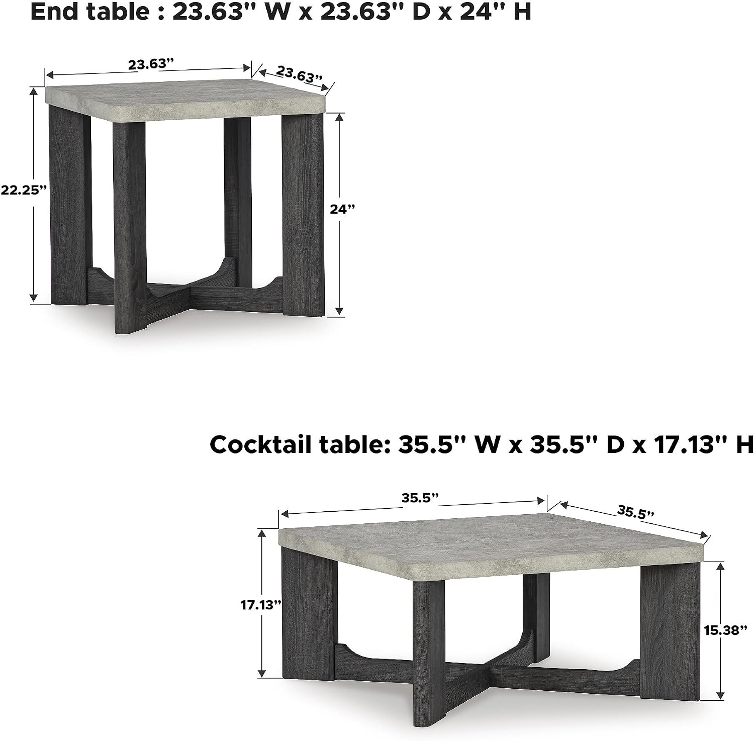 Signature Design by Ashley Sharstorm Modern Table Set with Faux Cement Melamine Tabletop, Set of 3, Light Gray & Gray