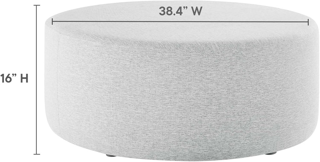 Modway Callum 38 Inch Round Ottoman in Heathered Weave Light Gray - Heathered Woven Fabric - Versatile Upholstered Coffee Table and Footrest - Couch Ottoman - Living Room Accent Table