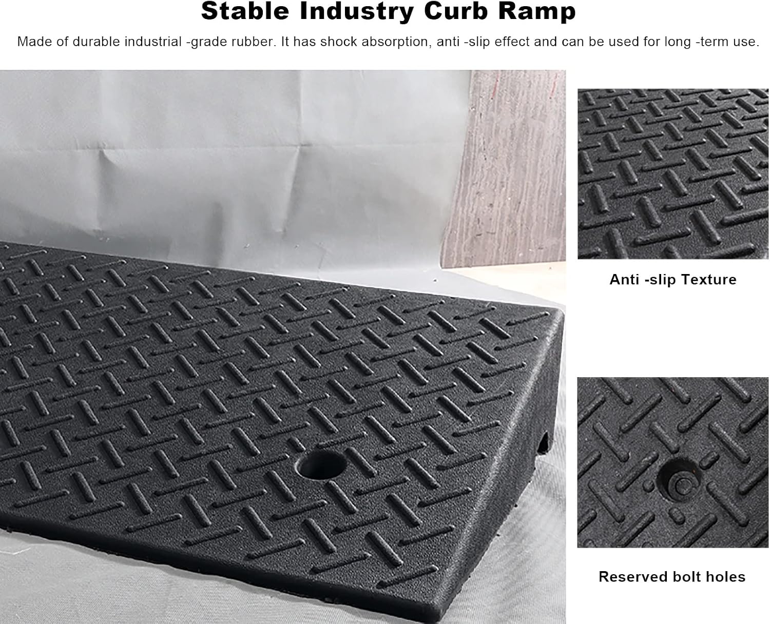Heavy-Duty Driveway Ramp, 2'/2.3'/2.7'/3'/3.5' Rise Height Sidewalk Threshold/Kerb Ramps Kit, Car Garage Bathroom Stable Walker Ramp(6cm(2 3/8'))