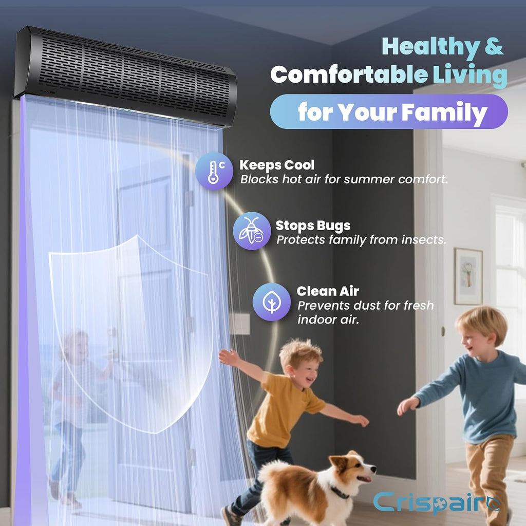 36' Black Air Curtain with Magnetic Door Switch 1527 CFM/2559 FPM Two-Speed Adjustable 180W Powerful Commercial Indoor Air Door Easy Installation Industrial Fan (Not an air conditioner)