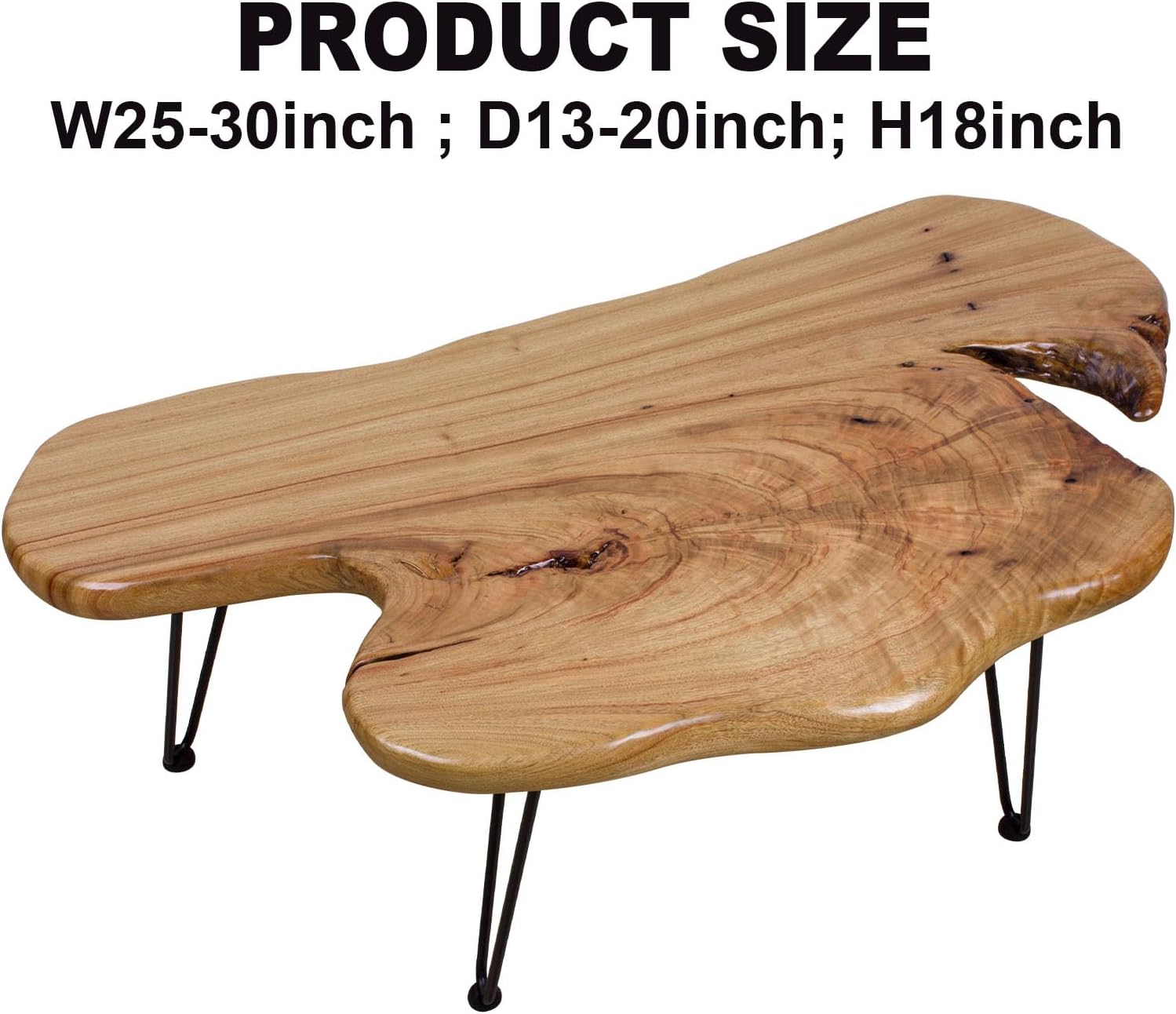 BTEOBFY 14-Inch Live Edge Coffee Table - Handcrafted Solid Wood Side Table with Metal Hairpin Legs - Unique Organic Shape End Table for Living Room, Boho & Modern Farmhouse Home Decor