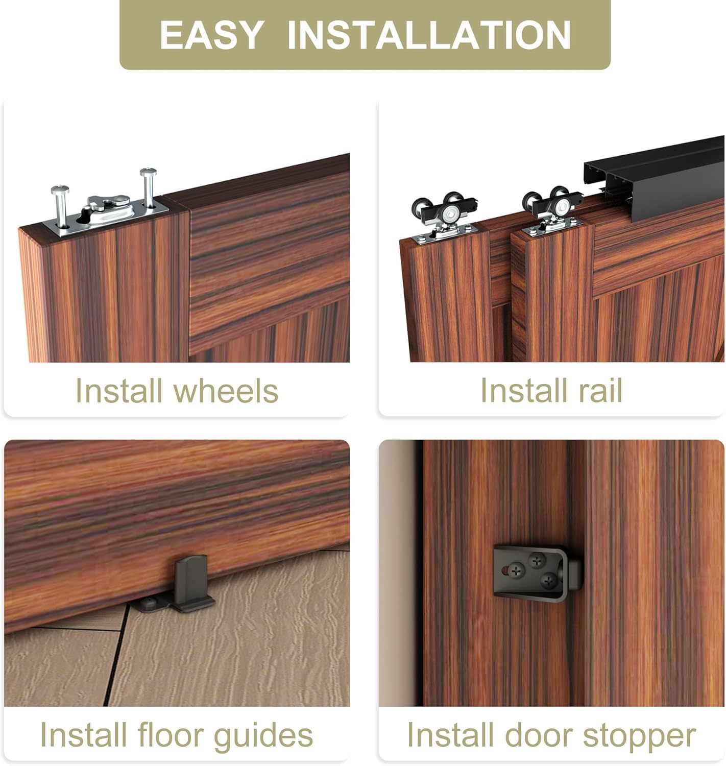 Heavy Duty Double Bypass Sliding Closet Door Track Kit Hardware 96'/8FT Aluminium Alloy Track Rail Set,for 2 Door System,Smoothly and Quietly,Black