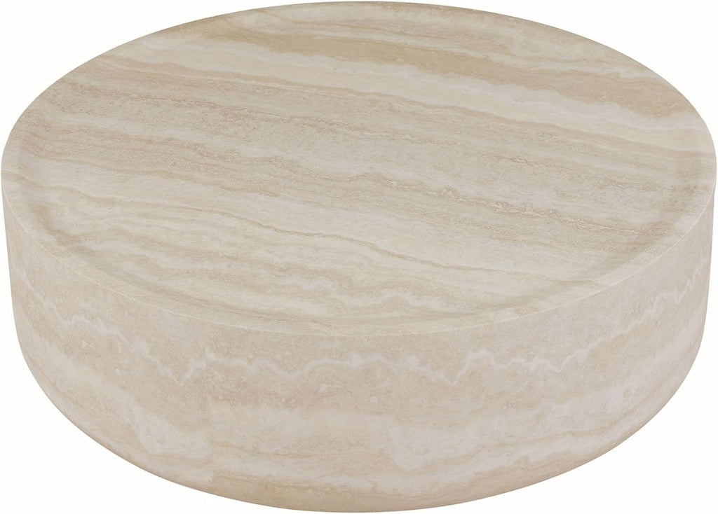 Round Mars Pattern Faux Marble Coffee Table, Modern Drum End Table for Living Room, No Assembly Required, Fiberglass Circle Coffee Table for Apartment (ø39.37' x 12')