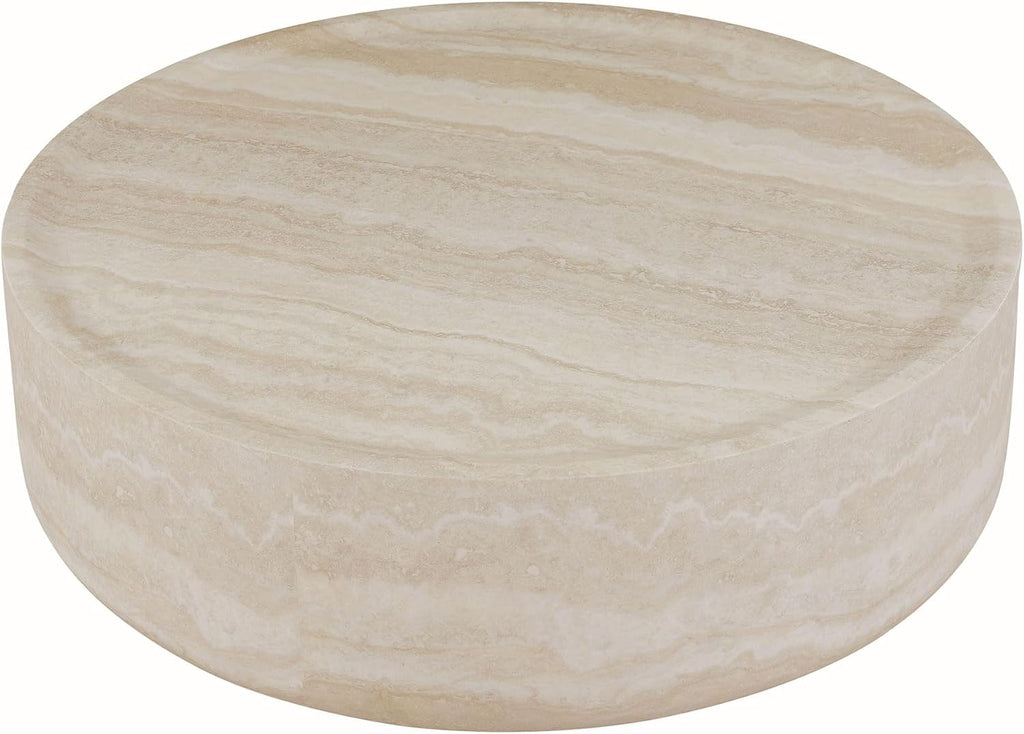 Drum Coffee Table Faux Marble Tea Table Living Room Round Coffee Table No Need Assembly