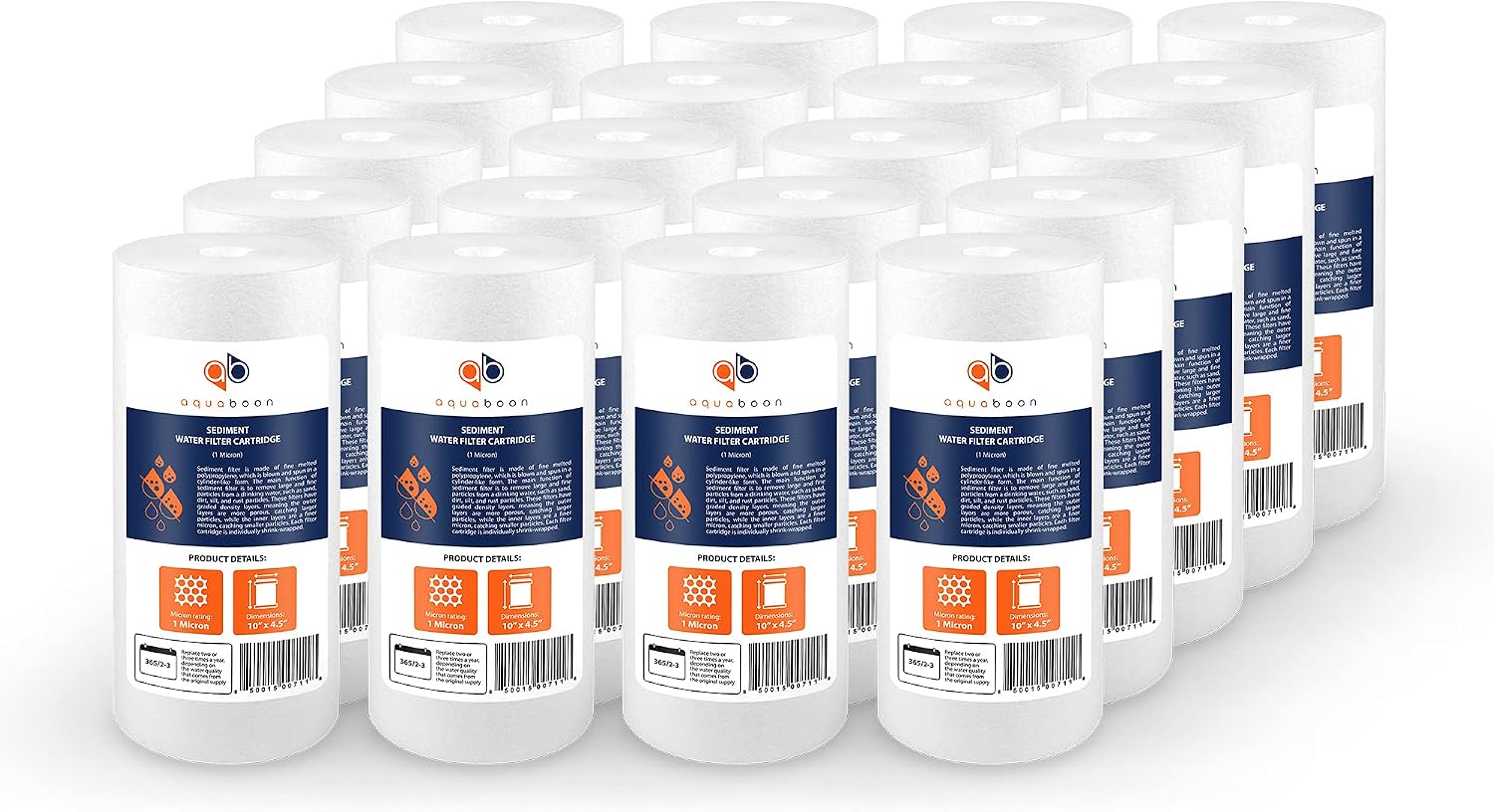 Aquaboon Whole House 1 Micron Water Filter 10 x 4.5 Against Sediment Water Filter Cartridge Replacement Compatible with DGD-5005, AP810, 20-Pack