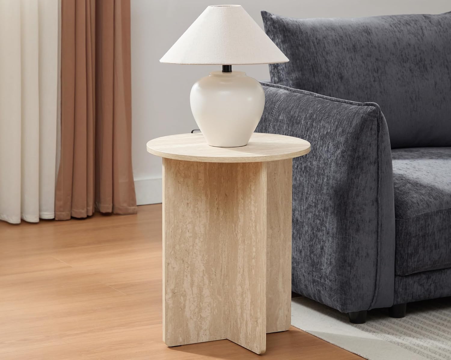 Round Coffee Table for Small Space, with a Strong X-Frame Base Modern Coffee Table for Living Room, Footpads Prevent Scratching The Floor