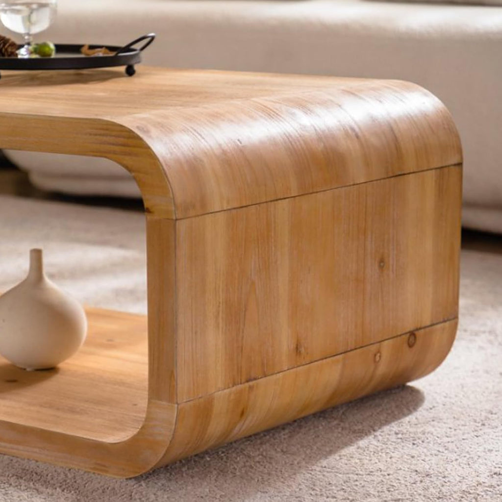 47.24' Rectangle Coffee Table for Living Room Curved Burl Wood Coffee Table Farmhouse Rustic Vintage Wooden Center Table for Apartment Oak