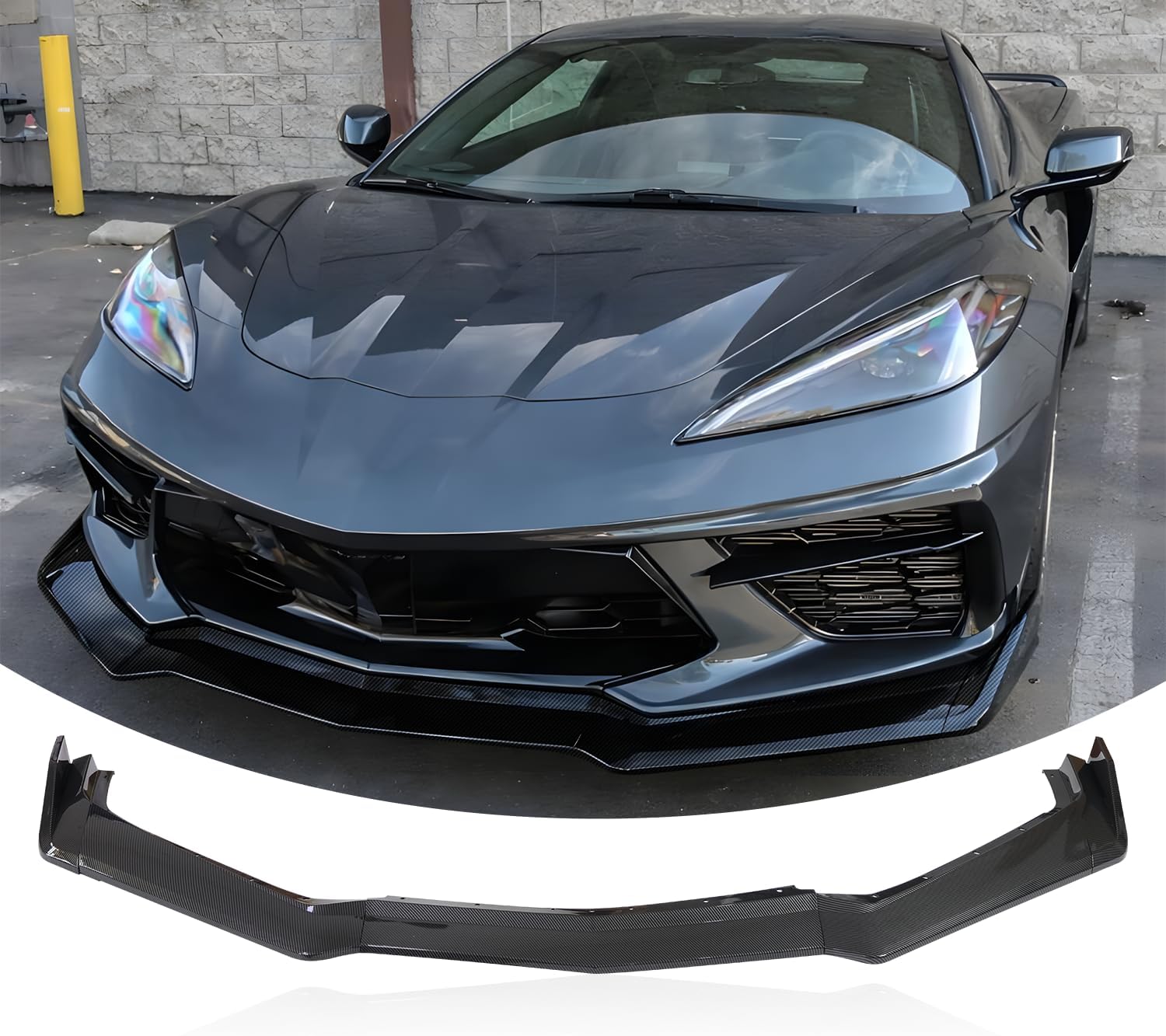Front Bumper Lip Splitter Spoiler Compatible with Chevy Corvette C8 2020-2025, C8 Front Lip, Corvette C8 Front Splitter Air Dams Chin Spoiler Auto Parts Accessories (Front Lip-Carbon Fiber)