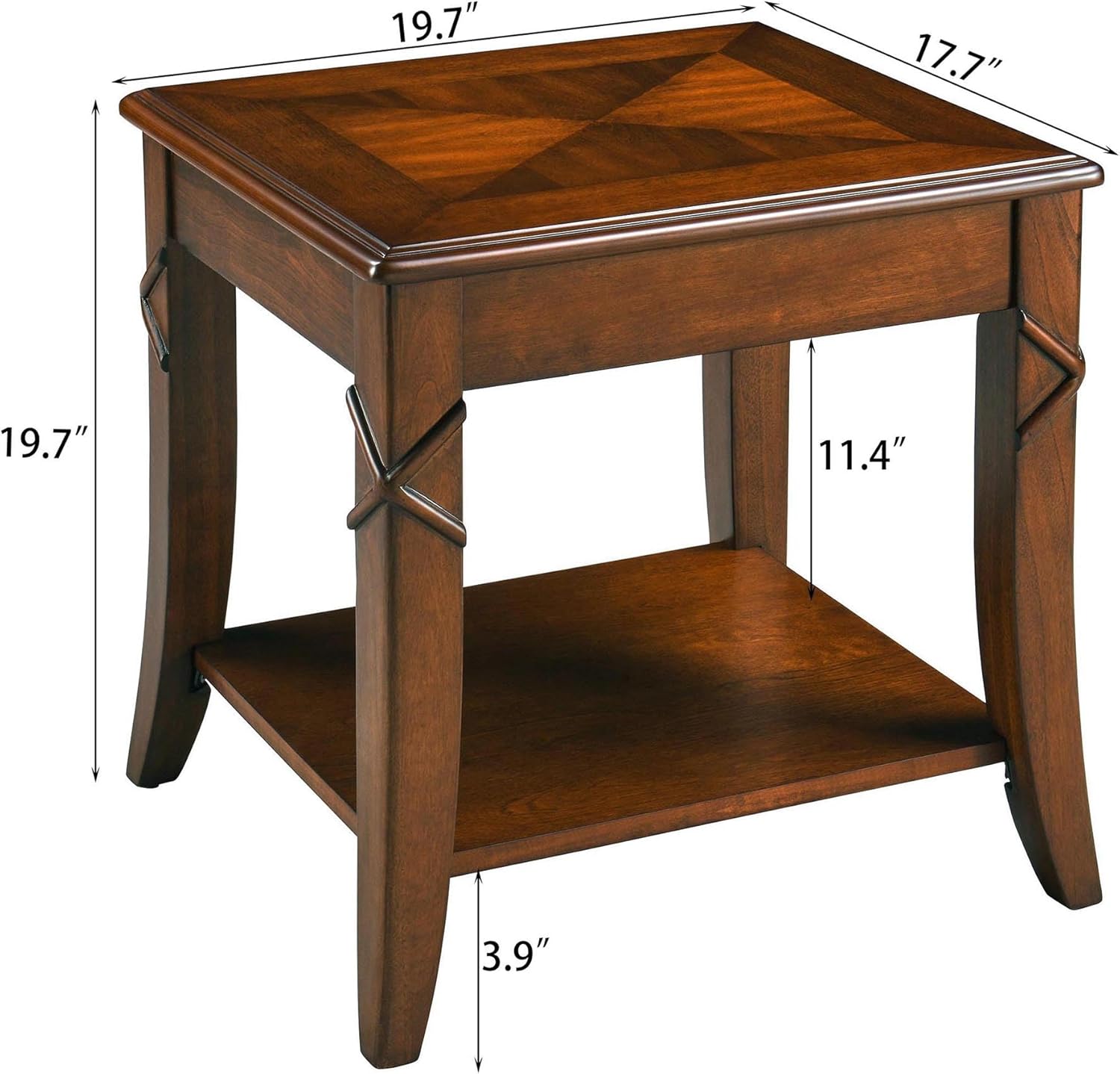 Mid-Century Modern Living Room Coffee Table Set, 2-Piece Solid Wood Living Room Table Set, 1 Solid Wood Coffee Table with Storage Shelf and 1 End Table, Cherry Walnut KFZ-DR200-2