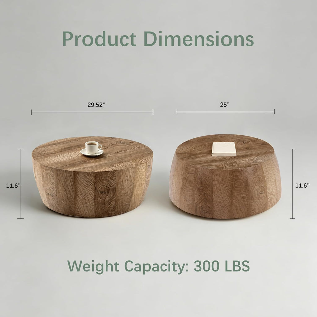 Round Coffee Tables for Living Room Small Modern Drum Coffee Table Rustic Farmhouse Wood Circle Center Table - Fully Assembled 29.5'