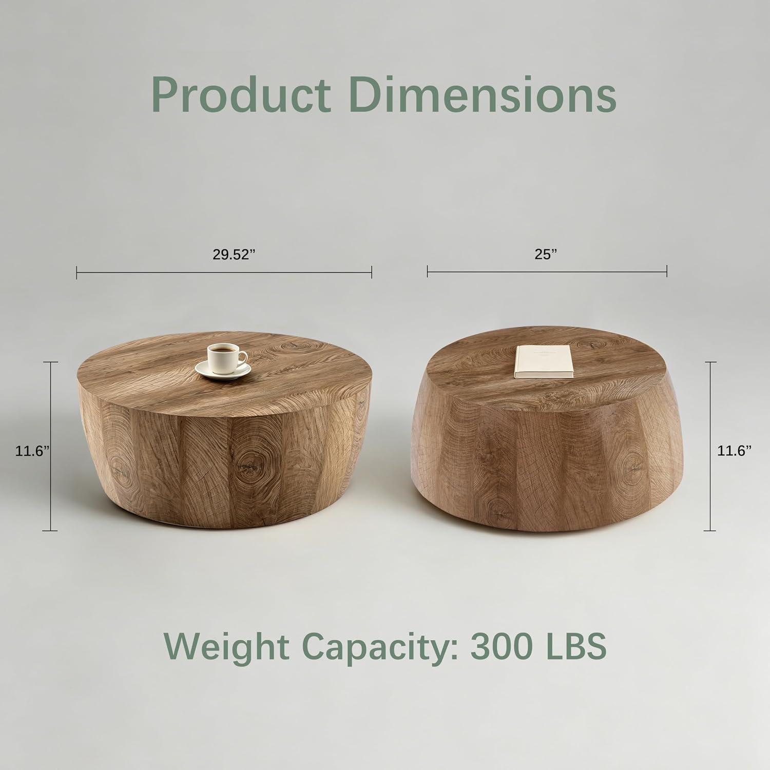 Round Coffee Tables for Living Room Small Modern Drum Coffee Table Rustic Farmhouse Wood Circle Center Table - Fully Assembled 29.5'