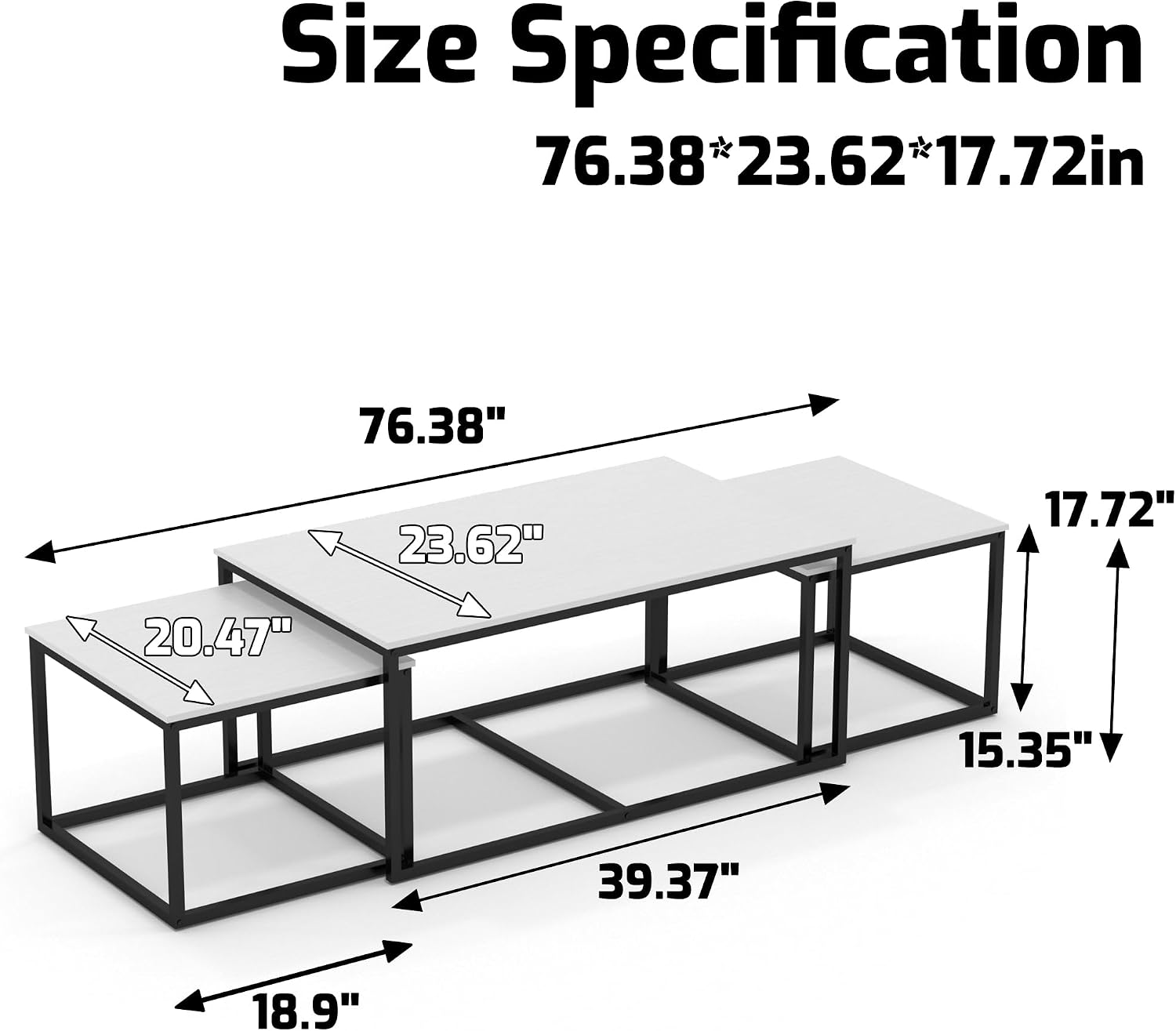 Nesting Coffee Tables,3 Piece Living Room Coffee Table,Industrial Rectangular Coffee Table Set,End Table Side Tables for Living Room Bedroom(White)