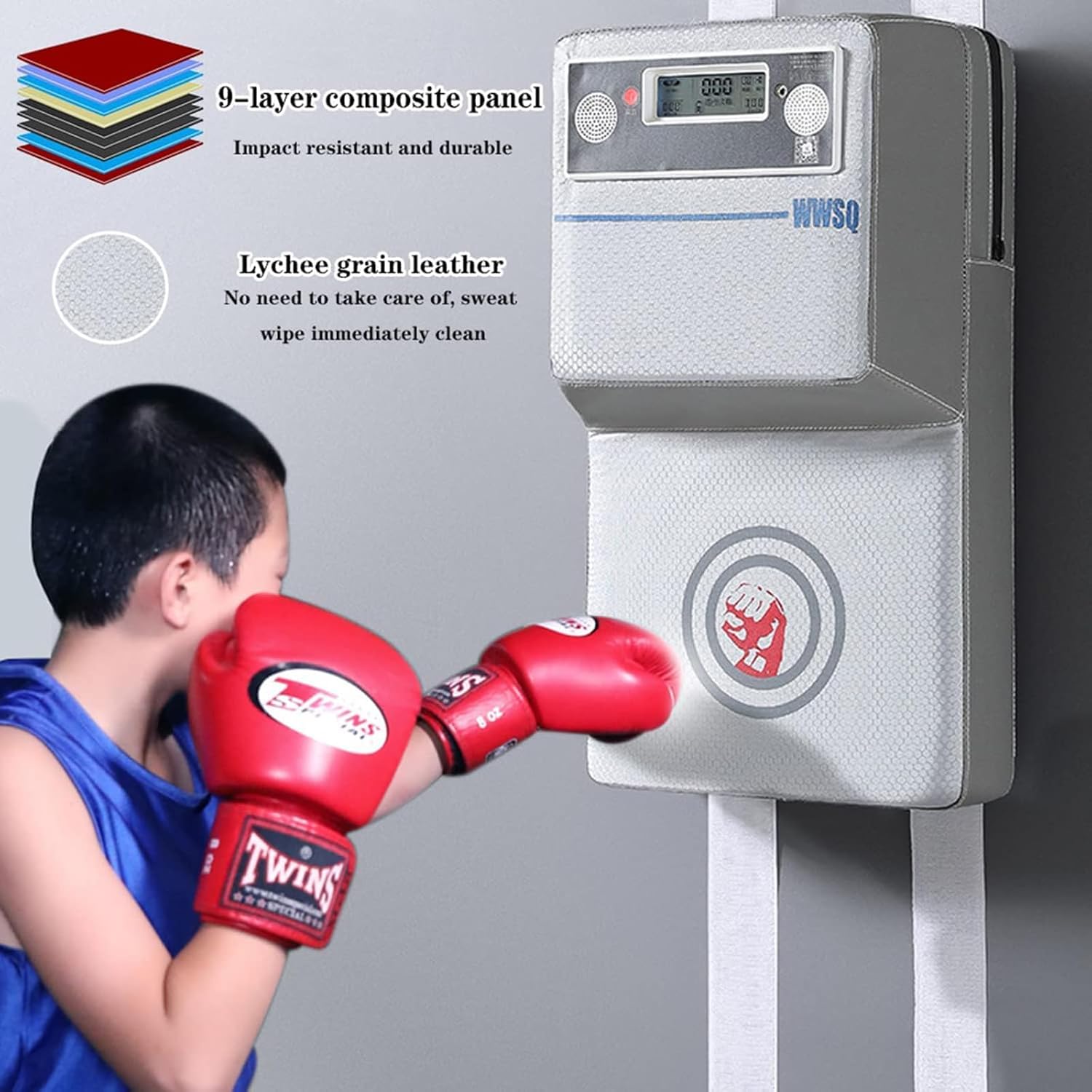 Wall Mounted Boxing Machine, Smart Electronic Music Punch Force Tester with Light and Music, LCD Display The Number of Strikes, for Kick Boxing, Karate, Taekwondo, Wing Chun