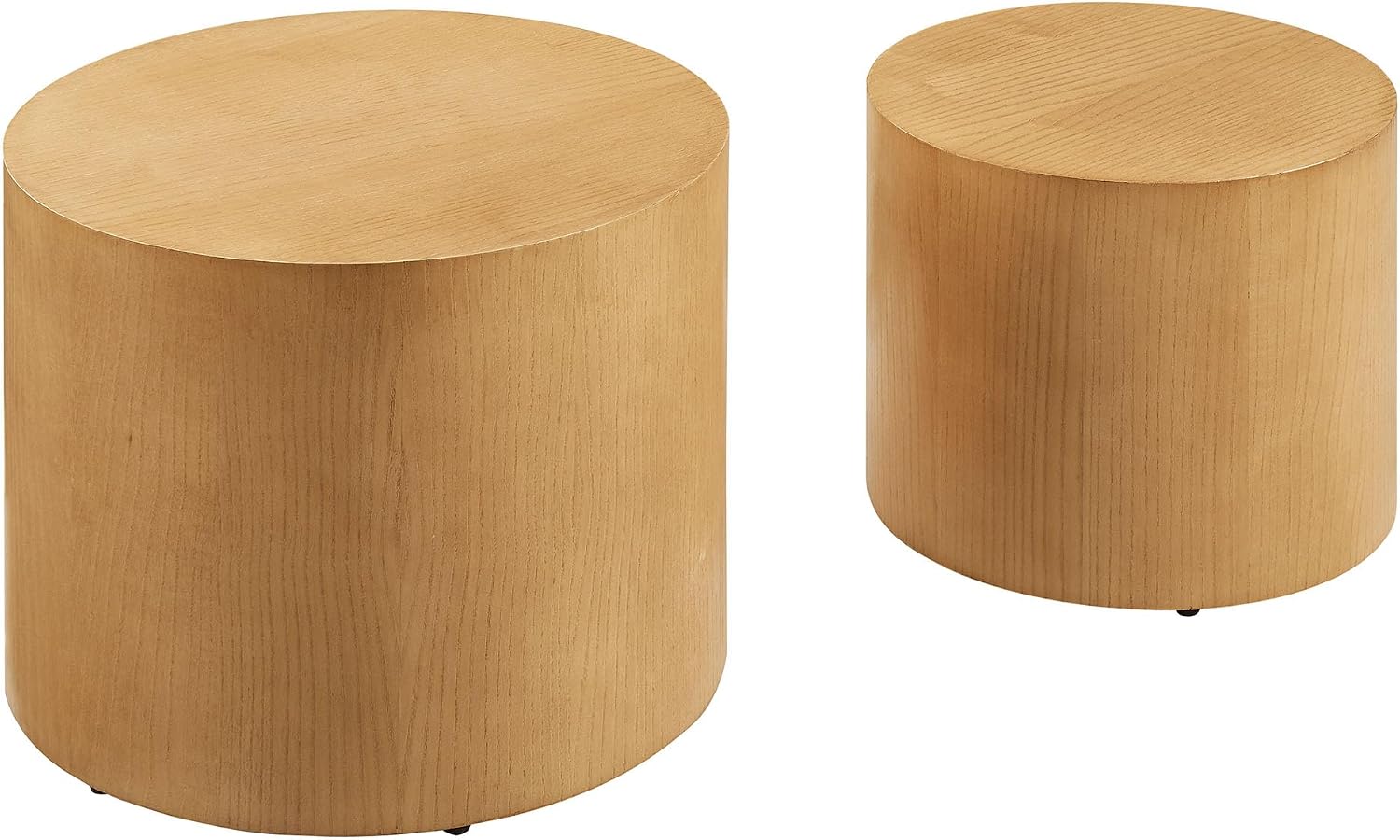 Modway Amani Nesting Coffee Table Set of 2 in Natural - Modern Round Drum Tables - Stackable End Tables for Small Spaces - Circle Side Table Set for Living Room