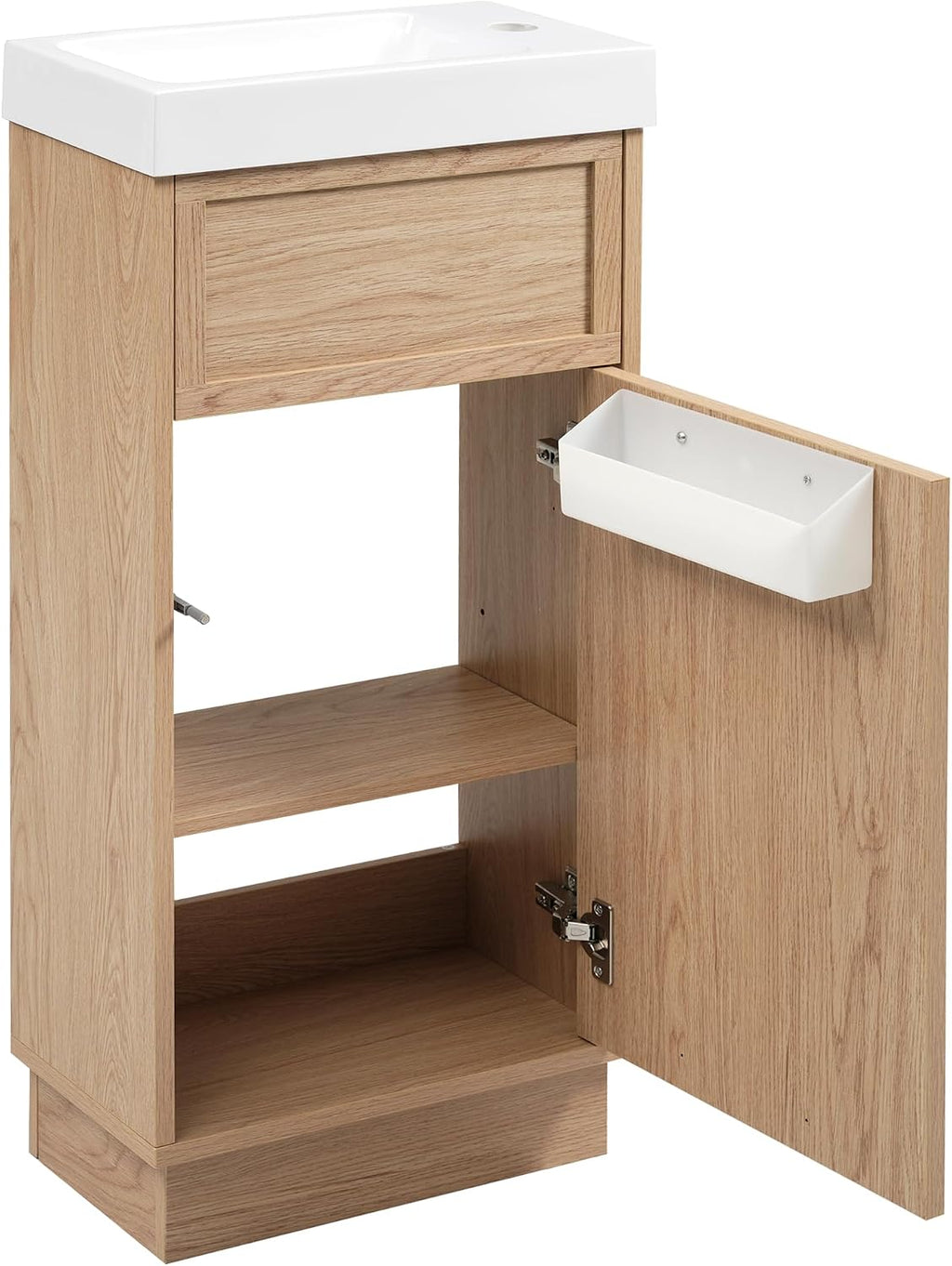 15.75' Rustic Bathroom Vanity with MDF Cabinet & Adjustable Shelf, Stylish Reversible Resin Sink & Push-to-Open Door - Perfect for Small Spaces!